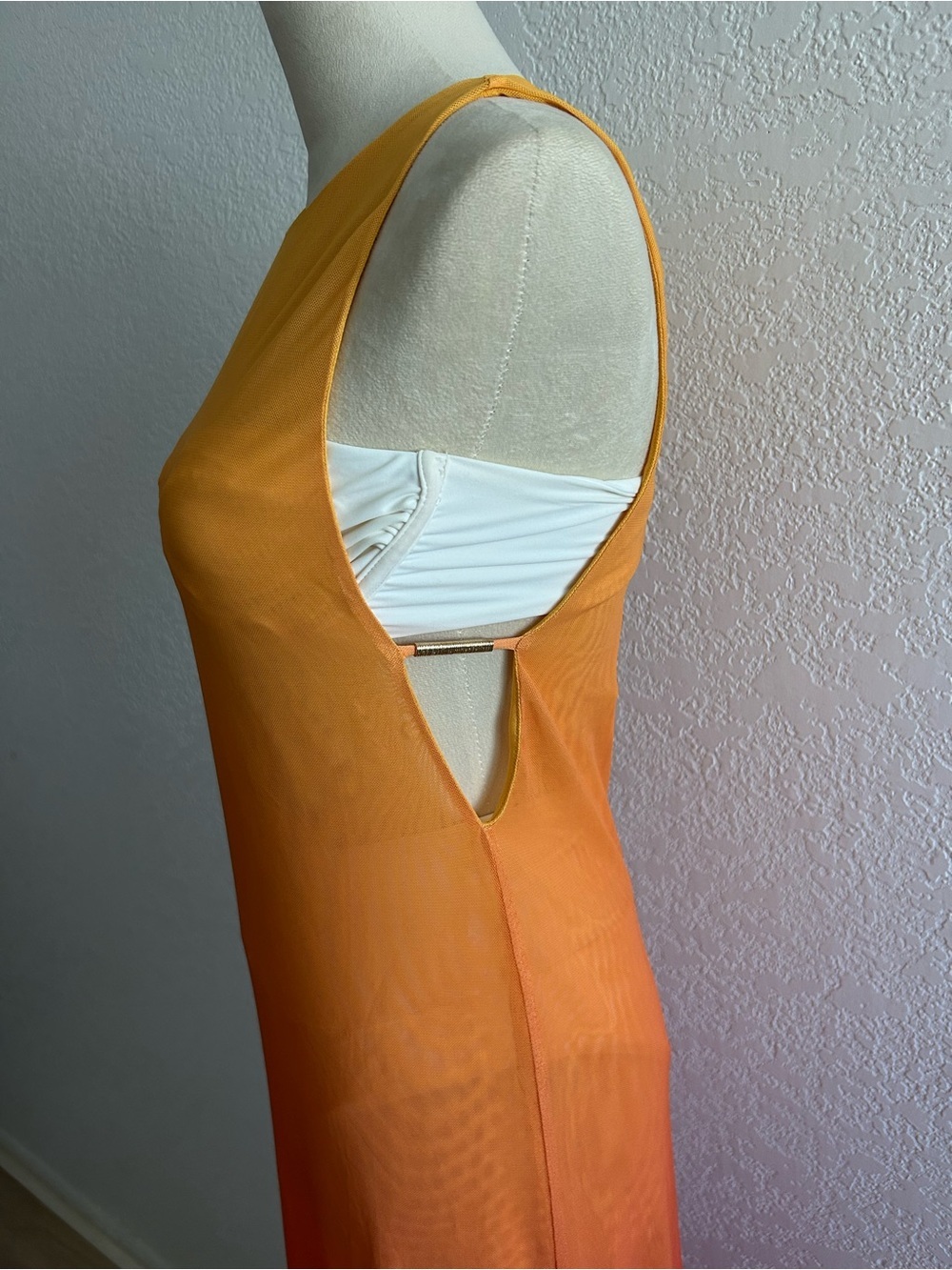 Caroline Constas Sunset Ombre Orange Gradient Mesh Sleeveless Coverup Maxi Dress - Picture 3 of 7